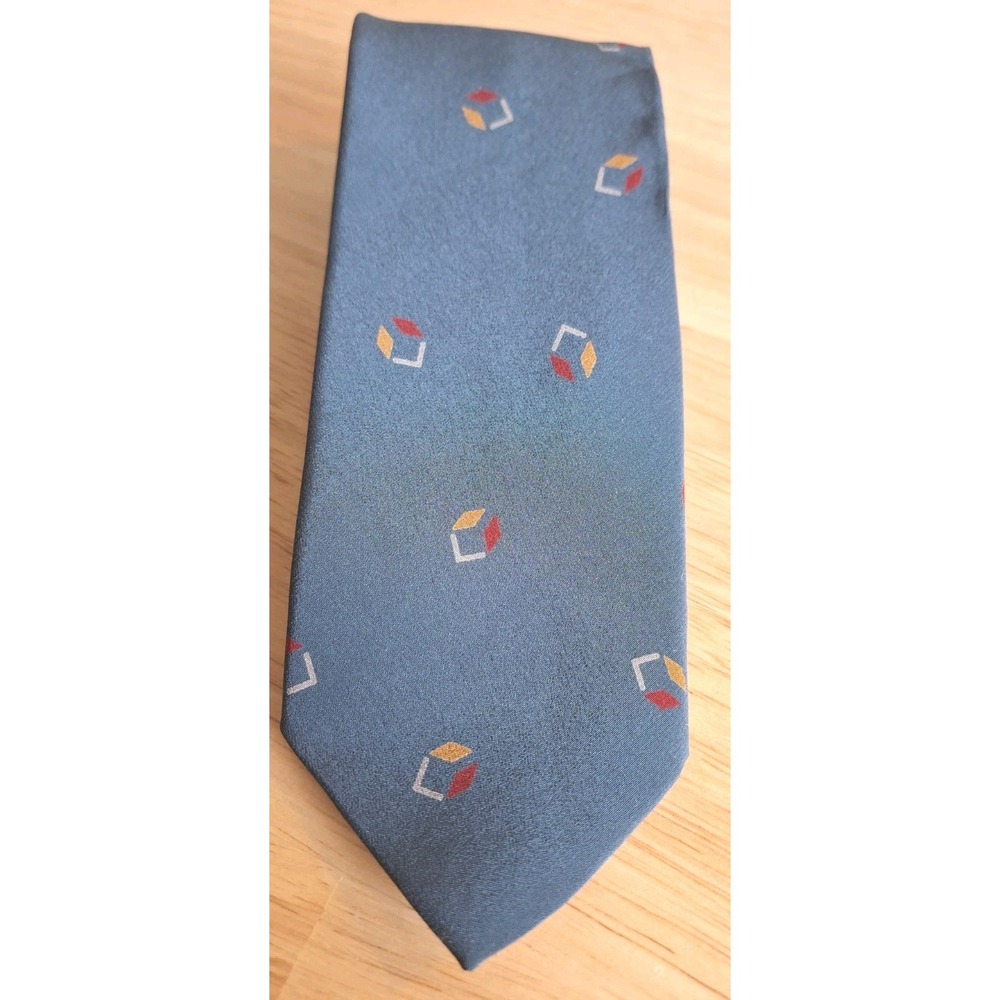 Vintage Giorgio Armani Silk Tie Blue Geometric Made in Italy 54" Designer